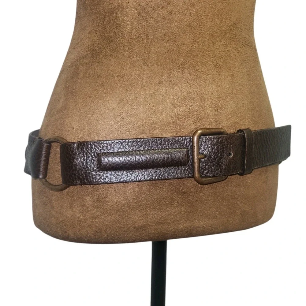 Francesco Biasia Italy Brown Pebbled Leather Hip Belt Brass Buckle O Ring Sz M